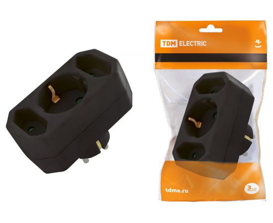 Блок на 3 гнезда TDM 1x2П+3 16 А + 2x2П 2,5 А под плоскую вилку, 250 B, черный SQ1806-0301 