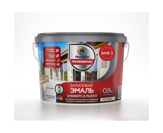 Эмаль акриловая универсальная матовая Profilux Professional база 3, 0,9 кг МП00-000034 