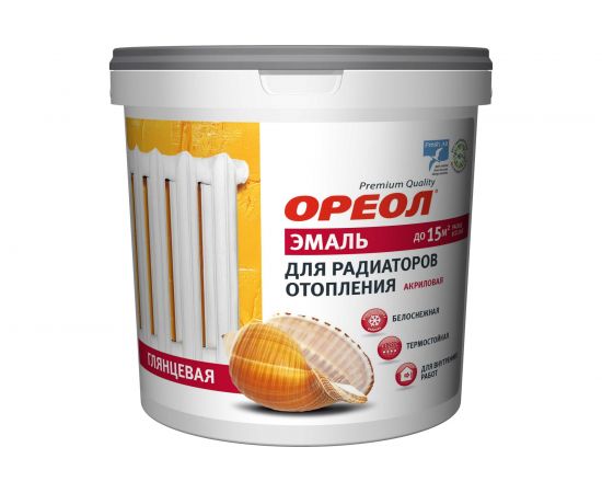 Эмаль для радиаторов отопления Ореол (термостойкая; акриловая; матовая; белая; 0.8 кг) 76020 