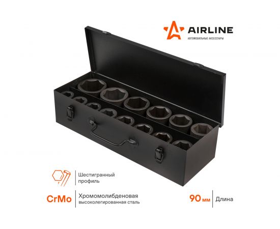 Набор головок ударных 14 шт, 22-60 мм, 90 мм, 1"", кейс Airline ATAS046 – изображение 2