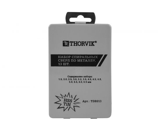 Набор спиральных сверл по металлу HSS TiN в металлическом кейсе TDBS13 (13 шт; 1.5-6.5 мм) Thorvik 52480 – изображение 2