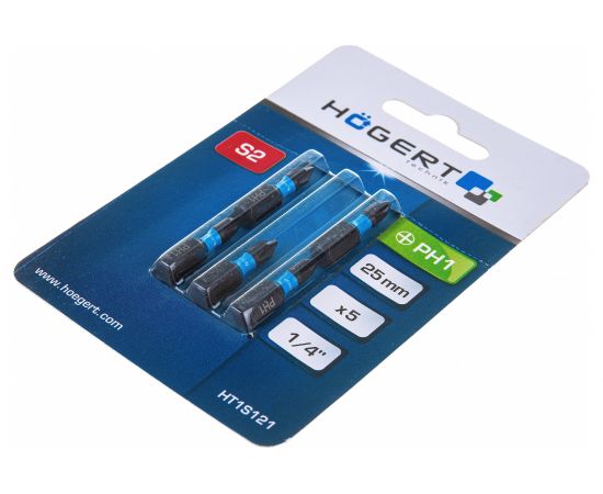 Биты ударные PH1, 25 мм, сталь S2, 5 шт HOEGERT TECHNIK HT1S121 – изображение 4