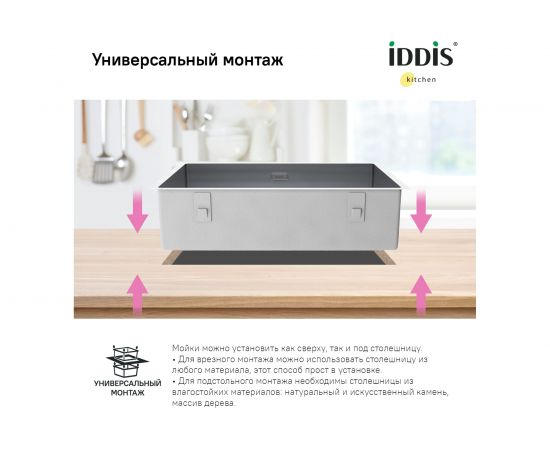 Мойка IDDIS Edifice нержавеющая сталь, универсального монтажа, сатин 210x440 EDI74S0i77 – изображение 8