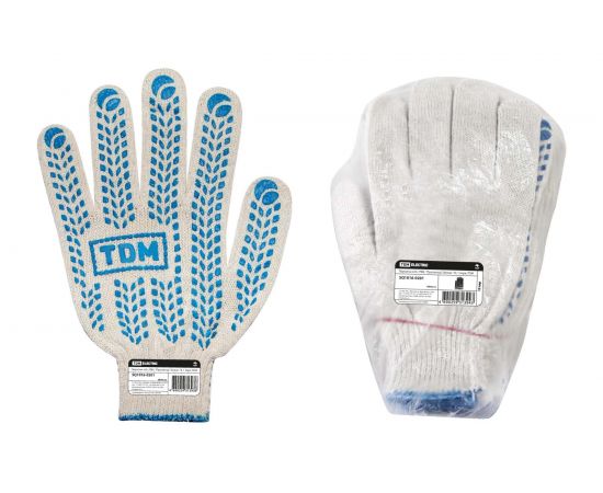 Хлопчатобумажные перчатки с ПВХ TDM Протектор, белые, 1 пара, SQ1016-0201 
