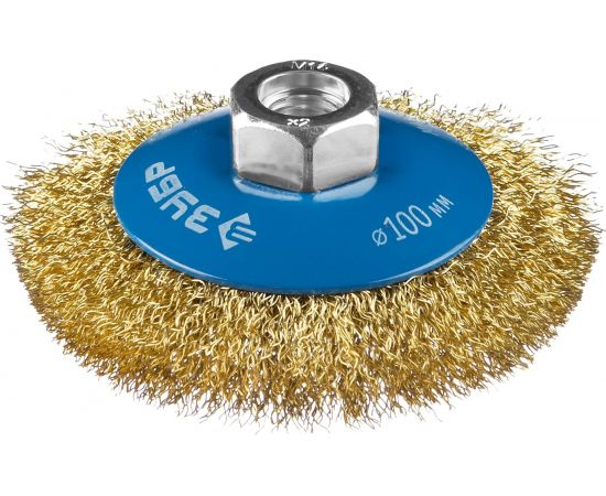 Щетка коническая (100 мм; М14; витая латунированная стальная проволока 0.3 мм) для УШМ 35267-100_z02 