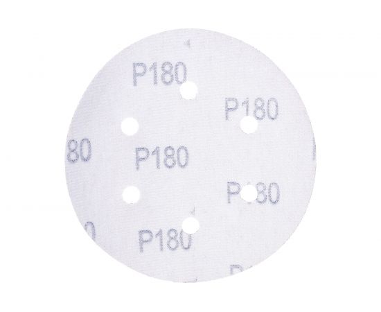 Круг абразивный на ворсовой подложке под липучку, перфорированный (5 шт; 150 мм; 6 отв.; P180) MATRIX 73843 – изображение 2