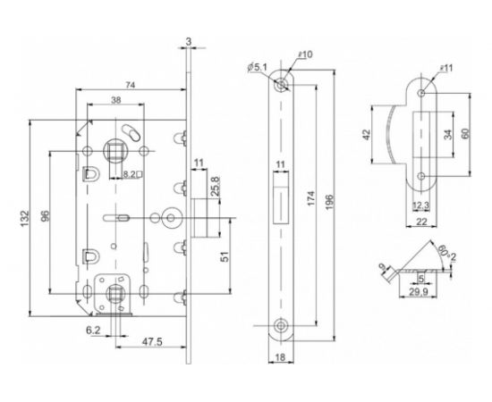 Врезная защелка PUNTO PL96WC-50 BL черный 43297 – изображение 2