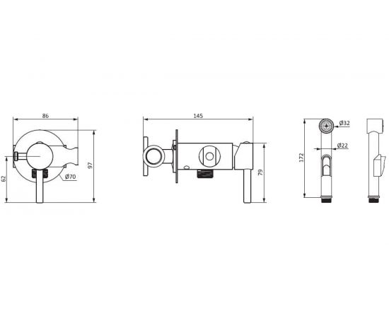 Монтируемый смеситель RedBlu by Damixa Option в стену с гигиеническим душем и крючком 211000000 – изображение 3