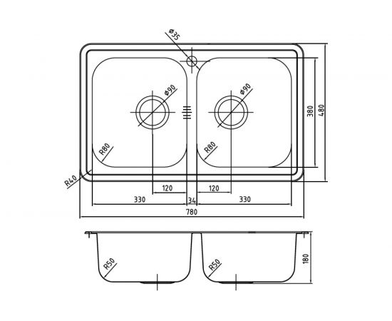 Мойка IDDIS Strit S, нерж. сталь, шелк, 2 чаши, 780*480, ID STR78S2i77 – изображение 3