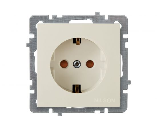 Розетка Nilson 1-местн. СУ с заз. конт. с защитной шторкой, TOURAN-ALEGRA-THOR, кремовый 24120419 