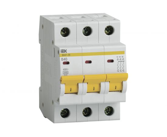 Автоматический модульный выключатель IEK, 3 полюса, B, 40А, ВА47-29, 4.5кА, ИЭК MVA20-3-040-B 