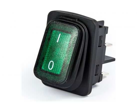 Клавишный выключатель Emas с подсветкой, зелёная клавиша, 1НО, 250В AC, 16А A54B1Y11 