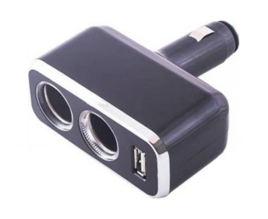 Разветвитель прикуривателя SKYWAY 2 гнезда + USB черный предохранитель 5 А, USB 2 A S02301021 