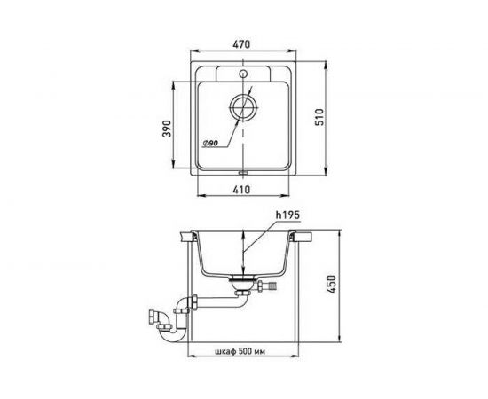 Мойка EWIGSTEIN Elegant 50 кварц, 1-чаша, 518х478 мм, черный E- 50 черный – изображение 2