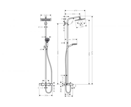 Душевая система HANSGROHE 27298000 Crometta E 240 1jet Showerpipe 00000048375 – изображение 2