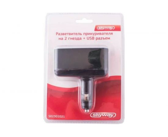 Разветвитель прикуривателя SKYWAY 2 гнезда + USB черный предохранитель 5 А, USB 2 A S02301021 – изображение 3