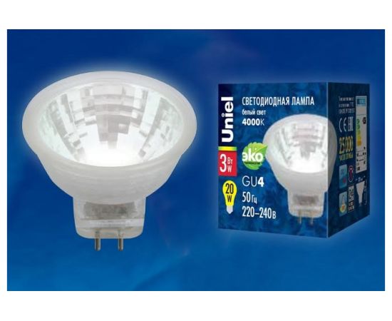 Светодиодная лампа Uniel LED-MR11-3W/NW/GU4/220V GLZ21TR, 220V. Прозрачная. UL-00001703 – изображение 4