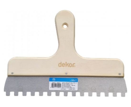 Зубчатый шпатель DEKOR HASSAN 30см деревянная изогнутая ручка зуб 10х10мм 1441 