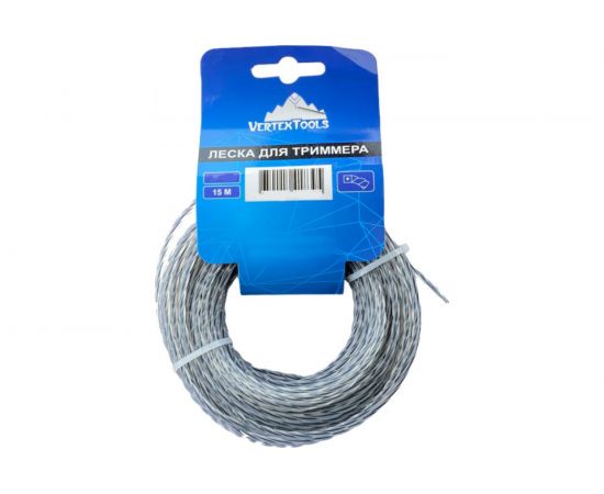 Леска (4 мм; 15 м; витой квадрат с сердечником) для триммера vertextools YK-999-4-15 