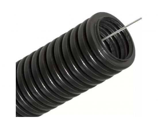 Гофрированная труба DKC DN12мм, 50м ПВ-2, Dвн 12,2 мм, Dнар 15,8 мм, полиамид 6, цвет чёрный, с протяжкой PA611216F2 