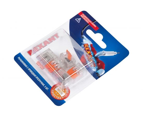 Соединительная 2-проводная клемма REXANT с рычажком 0,14-4 мм2 прозрачная 5 шт 06-0216-A5 – изображение 2