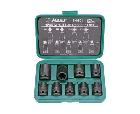 Комплект ударных торцевых головок E-STAR (Е10-Е24; 1/2""; 9 шт.) Hans 84601 