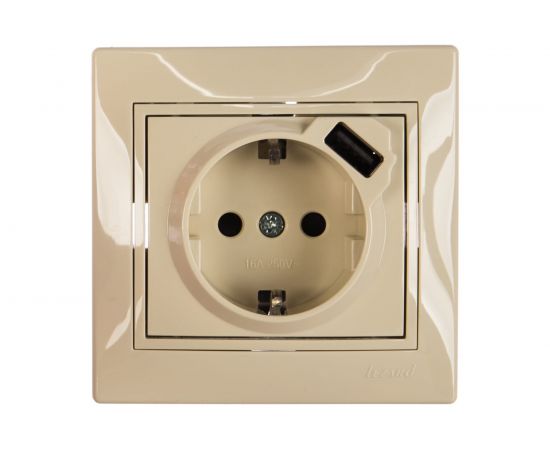 Розетка Lezard MIRA с заземлением + USB разъём, кремовый 701-0303-181 