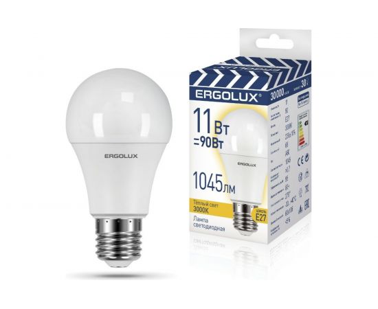 Светодиодная лампа ЛОН Ergolux LED-A60-11W-E27-3K ПРОМО 11Вт Е27 3000К 220-240В 14458 