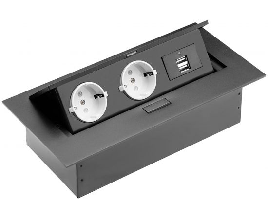 Выдвижной встраиваемый розеточный блок GTV на 2 EURO розетки и 2 USB AE-PBU02GS-20 