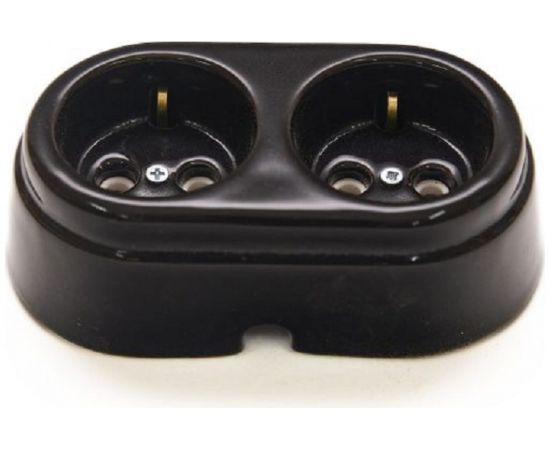 Двухместная керамическая розетка Interior Electric черная, серия ""АРБАТ"" РК2004 