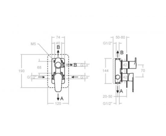 Встроенный смеситель для душа Ramon Soler ALEXIA черный, на 3 выхода 361503SNM – изображение 2