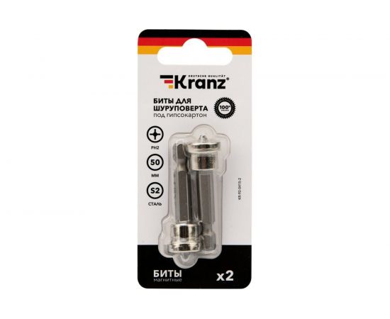Бита с магнитным держателем ограничителем (2 шт; PH2x50 мм; сталь S2) KRANZ KR-92-0415-2 – изображение 3