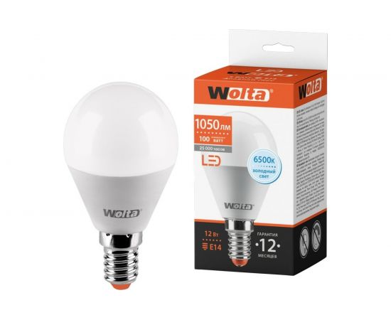 Светодиодная лампа Wolta "Шар" G45 12Вт 1050лм 6500К Е14 1/50 25W45GL12E14 