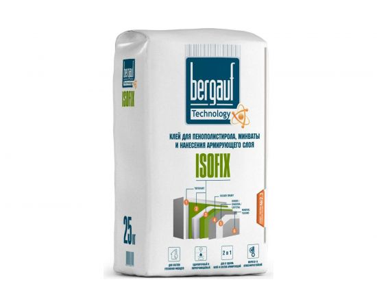 Клей для пенополистирола, минваты и нанесения армирующего слоя Bergauf Isofix 25 кг 10647 