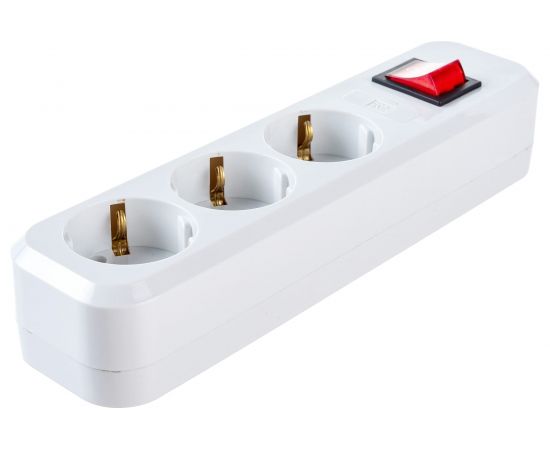 Розеточная колодка АБК-СИЛА 3 гнезда с заземлением и выключателем 16А/220В белая 1 шт 5402503 