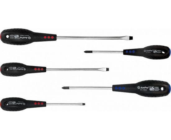 Набор отверток AmPro c антискользящей ручкой 5 предметов, крест и шлиц T32090 