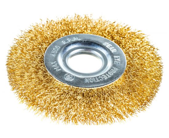 Щетка-крацовка дисковая (100х22.2 мм; латунированная стальная проволока) РемоКолор 45-2-110 – изображение 2