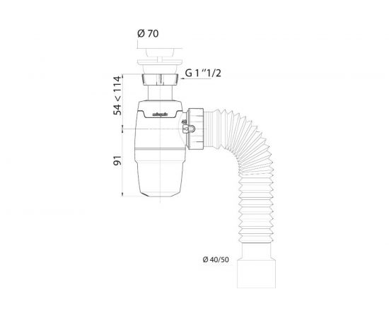 Сифон WIRQUIN NEO с выпуском 1 1/2х40 мм и гофротрубой L 800 мм., 40х40/50 мм 30987067 – изображение 2