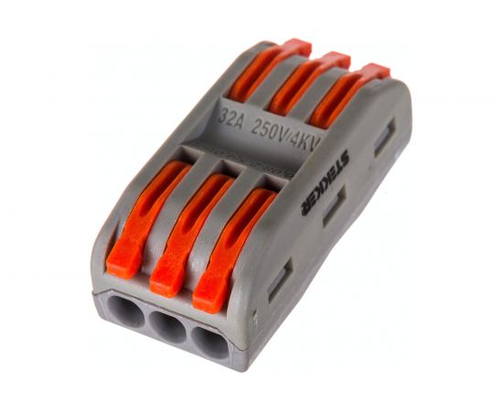 Строительно-монтажная клемма STEKKER 3 контактные группы 1 ввод, 1вывод на полюс, LD222-423, 25шт, 39036 – изображение 2