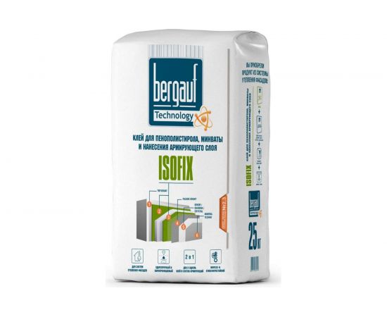 Клей для пенополистирола, минваты и нанесения армирующего слоя Bergauf Isofix 25 кг 10647 – изображение 2
