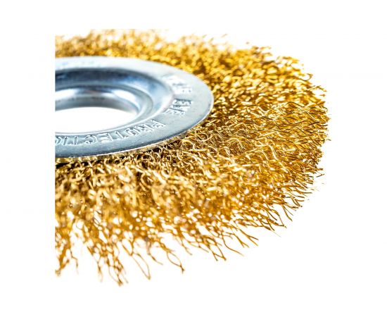 Щетка-крацовка дисковая (100х22.2 мм; латунированная стальная проволока) РемоКолор 45-2-110 – изображение 3