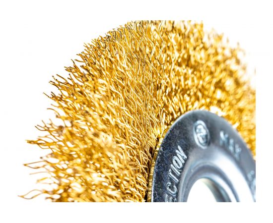 Щетка-крацовка дисковая (100х22.2 мм; латунированная стальная проволока) РемоКолор 45-2-110 – изображение 4