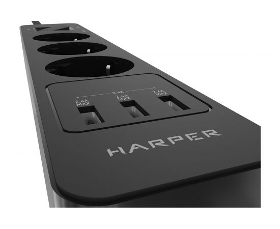 Удлинитель с USB зарядкой HARPER UCH-360 Black H00003011 – изображение 7