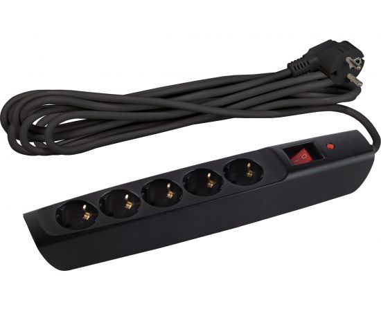 Сетевой фильтр ЭРА SFX-5ES-2M-B с надежной защитой с заземлением с выключателем, 5 розеток, 2 метра, 10А, черный, Б0044020 
