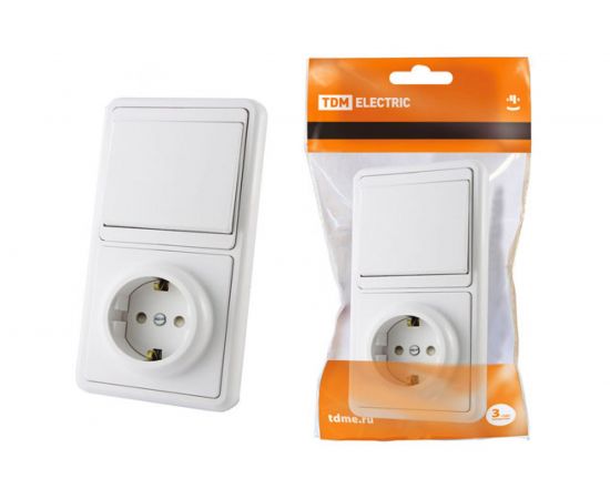 Блок TDM комбинированный, БКВР 1-но клавишный выключатель, розетка, 2П З с з/ш SQ1813-0001 