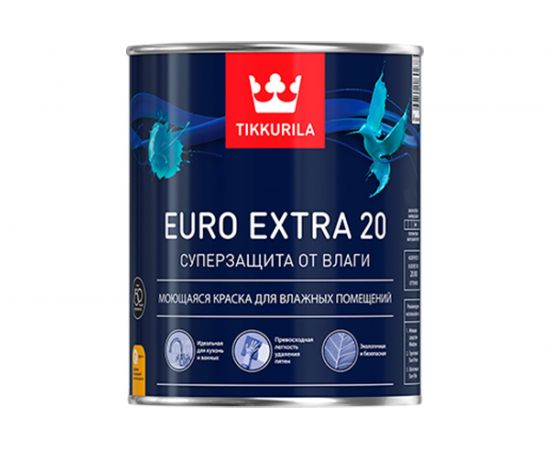 Моющаяся краска для влажных помещений TIKKURILA euro extra-20 база с 0,9 л 40597 