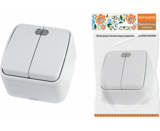 2-клавишный выключатель TDM открытой установки с подсветкой IP20 10А, белый Дача Народная SQ1824-0004 