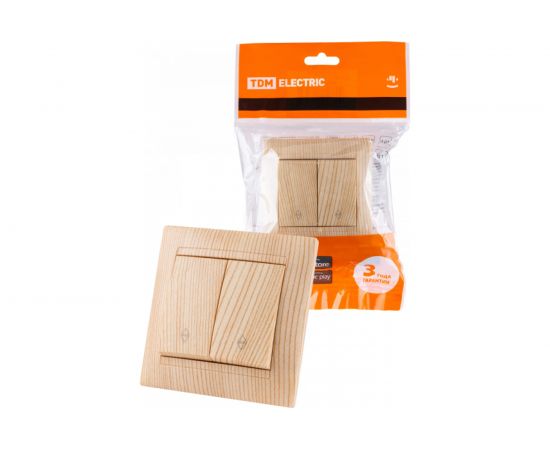 2-клавишный выключатель на 2 направления TDM 10А сосна Лама SQ1815-0307 