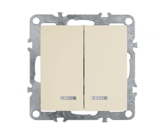 2-клавишный выключатель STEKKER с индикатором, механизм, 250В, 10А, слоновая кость 39321 