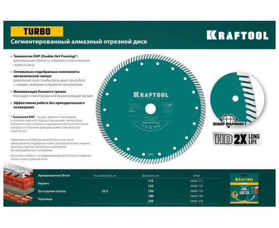Диск алмазный отрезной турбо по бетону и кирпичу KRAFTOOL Turbo 150х22 мм 36682-150 – изображение 2